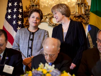 Brazilian President Dilma Rousseff and Harvard President Drew Faust