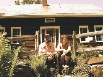 Tyler Gibbons and Robin MacArthur outside the Vermont home of her grandmother, Margaret MacArthur.