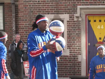 The Globetrotters warming up before the game.