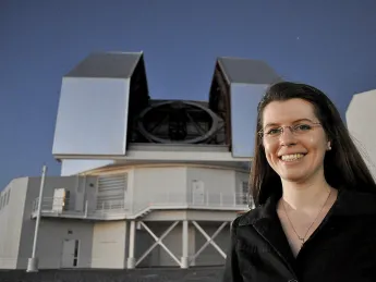 Astrophysicist Anna Frebel, outside and (below) observing at the twin 6.5-meter Magellan telescopes in Chile.
