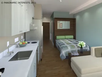 Each “SmartSpace” unit will have a full-sized sofa and refrigerator, a combination washer-dryer hidden in a cabinet, a convection oven, and a hidden microwave.