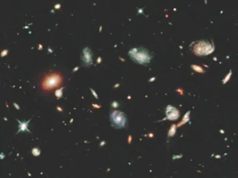 A Hubble Space Telescope image of galaxies 3 billion to 11 billion light years distant.