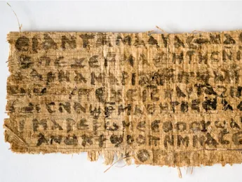 The front of a papyrus fragment from an early Christian codex on which is written the Gospel of Jesus's Wife, which came to light in 2012.
