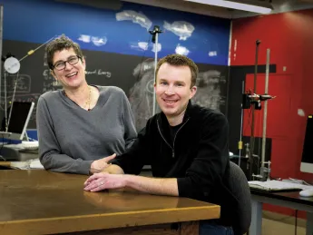 Melissa Franklin and Logan McCarty in the SciBox, an experimental learning space they designed