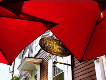 The Café Pamplona sign in Harvard Square