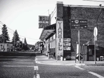 Photograph of downtown Yamhill, Oregon, with general store