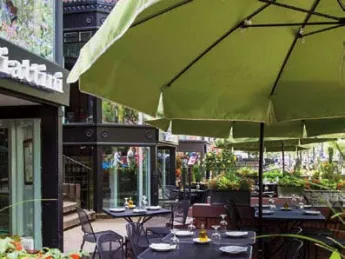 A photograph of Piattini’s sunken patio in Boston