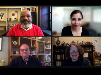 Jerome Offord, Jr., Sara Bleich, Meira Levinson, and Richard Cellini speak via video