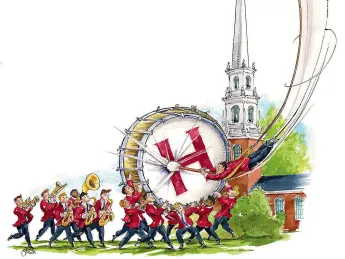 Cartoon of Harvard Band’s large drum