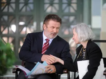 Alec Baldwin with Harvard Law School dean Martha Minow