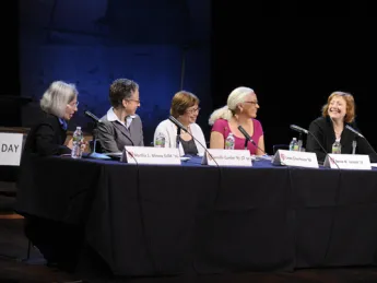 From left to right: Martha Minow, Jennifer Gordon, Linda Greenhouse, Renée Landers, and Kathleen M. Sullivan