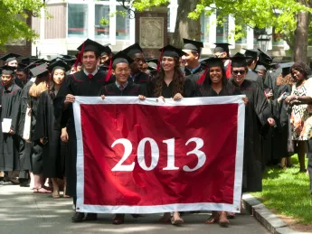 The Class of 2013 processed through the Old Yard to Memorial Church for the Baccalaureate service, which includes an address from President Drew Faust.