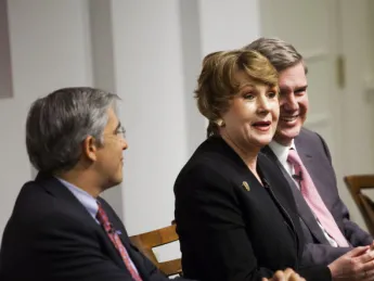 Gerald C. Chertavian, Mary L. Fifield, Gregory Bialecki, and Rosabeth Moss Kanter speak at a Competitiveness Project panel discussion.