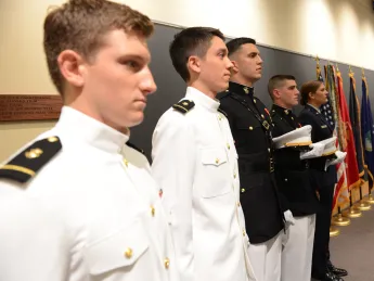 ROTC’s Harvard Class of 2013 (from left): Colin Dickinson, Christian Yoo, Gavin Pascarella, Brian Furey, and Courtney Diekema