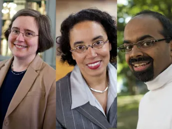 From left: Ann Blair, Nancy E. Hill, and Lakshminarayanan Mahadevan
