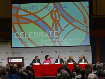 (Left to right) Daniel  Carpenter, RI '08, Lani Guinier ’71, Robert Korstad, Darlene Clark Hine, RI ’04, Tony Horwitz, RI ’06