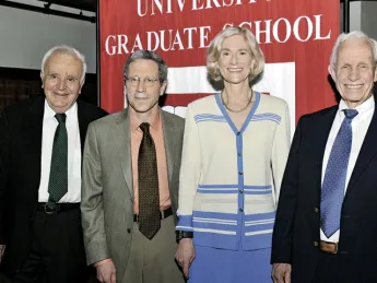 The 2010 honorands are (from left) Stephen Fischer-Galati, Eric Maskin, Martha Nussbaum, and David Bevington.