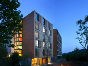 A warm entrance to the new Kripalu residential dorm