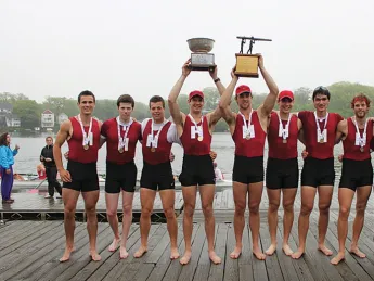 At the Eastern Sprints in Worcester, Harvard’s heavyweights celebrate their win.