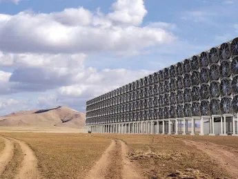 A rendering of David Keith&rsquo;s proposed modular carbon-capture plant; he says such plants will not solve the carbon emissions problem. 