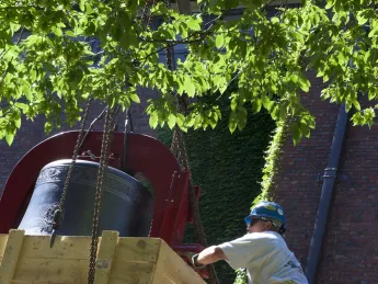 A new bell was installed yesterday in Memorial Church’s belfry.