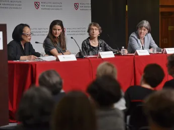 Discussing women writers were (from left) novelist Gish Jen, editor Elisabeth Schmitz, editor Ann Hulbert, and novelist Claire Messud.