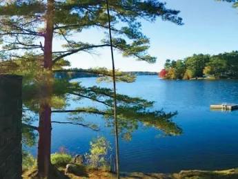The saunas are steps from Furnace Pond, where a raft beckons swimmers.
