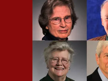 Head shots of the four Centennial Medalists: Lotte Bailyn, John Hutchinson, Marvin Kalb, and Margaret McIntosh