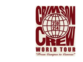 The T-shirt designed for the College class of 2024, reading "Crimson Crew WORLD TOUR" and displaying a globe-like circle labeled 2024