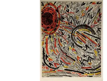 Abstract image of swirls and darts in browns, reds, and grays 