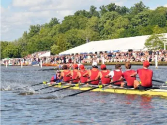 The Harvard heavyweight varsity pulls away from its Molesey/Oxford Brookes opponents.