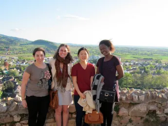 Sasha Mironov ’13, Colby Wilkason ’13, Esther Lee ’13, and Rose Nyameke ’14, members of the inaugural Harvard College Europe Program class, at Staufen, a town near Freiburg, Germany