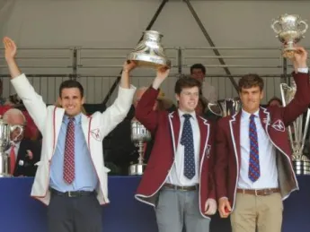 Winning oarsmen (left to right)  James O’Connor, Josh Hicks, Charles Risbey, and Andrew Holmes celebrate.