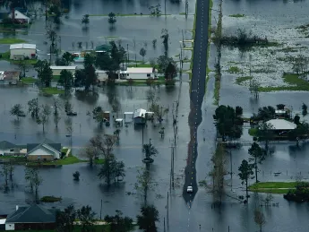 Photograph of a flood Texas residential street