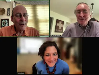 Screenshot of Tracy Kidder, Jim O'Connell, and Shira Simon