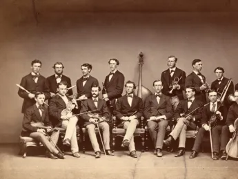 In 1871, the Pierian Sodality, 16 strong, posed with their instruments.