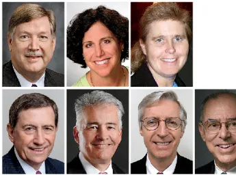 Top row from left: Stephen W. Baird , Deborah Kaufman Goldfine, and Stacie J. Kerrigan. Bottom row from left: Ralph A. Mariani, Daniel A. Medina, Paul E. Thornton, and Stephen C. Trivers