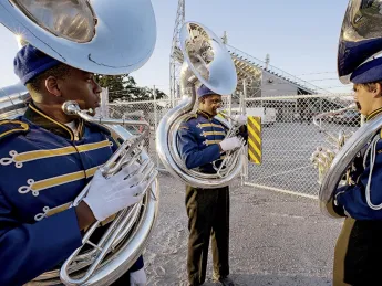 The Murphy High School Marching Band before a game in Mobile, Alabama, captured in <i>Why We Are Here</i> 