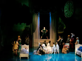 In the play-within-a-play, Peter Pan (Melanie Moore) takes the place of honor.