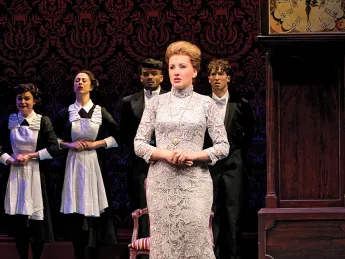 Designers picked through thousands of swatches to find the Italian lace for this gown worn by actress Jeanna de Waal, who plays Mary Barrie in Finding Neverland.