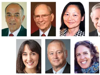 Top row from left: James V. Baker, William B. Fisch, Vivian Lee, and Randall A. Mackey. Bottom row from left: Julie Gage Palmer, E. Douglas Richards, and Betsy K. Wanger.