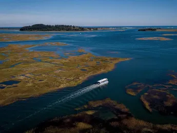 Aerial view of Essex Bay, part of the coastline north of Boston. 