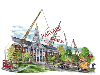 Illustration showing how Harvard Business School settled on its new name in 1961