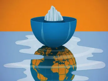 Illustration of ice melting and spilling out of a bowl