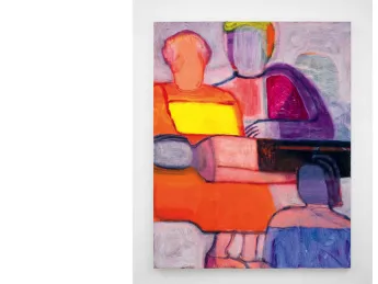 bold colorful figures, with one lying on a mother's lap
