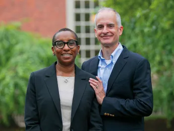 Claudine Gay and her husband, Christopher Afendulis, outside Houghton Library, June 13, 2023 