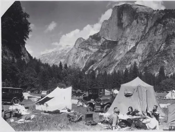 Historic photo of camping in Yosemite National Park, 1915