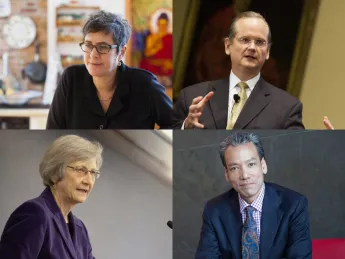 HILT conference participants: (top row) Melissa Franklin and Lawrence Lessig; (bottom row) Laurel Thatcher Ulrich and Robert Lue