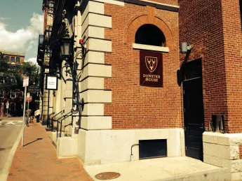 Hampden Hall, at 8 Plympton Street, is one of the Harvard-owned buildings in the Square sheltering Dunster House residents this year.