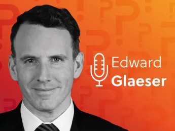A black and white portrait of Edward Glaeser